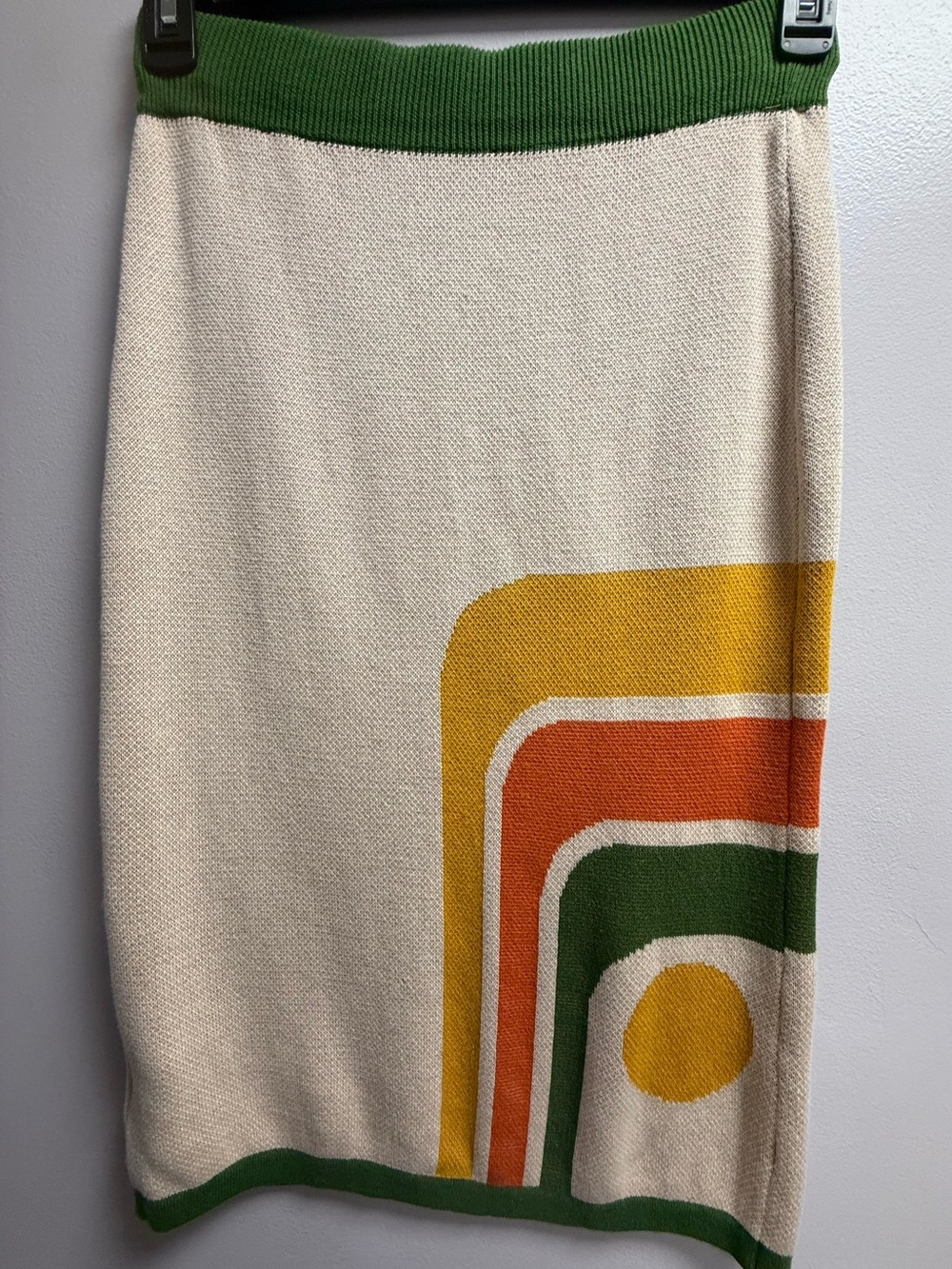 NWT 2-Piece OXKNIT Set - Cream/Green/Orange/Yellow Retro Knit Vest + Skirt Set M - Picture 11 of 15